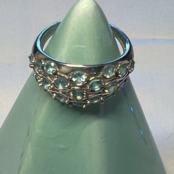 Vintage Sterling Silver Blue 3 Row Size 7 Ring Marked 925 - Picture 7 of 8
